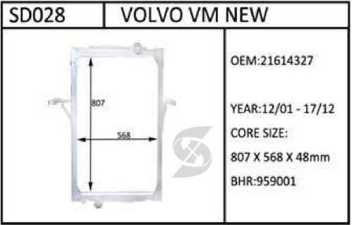 VOLVO HEAVY TRUCK RADIATOR VM330/270/290/360 NEW  BHR 959001. Core Size：807*568*48. App： Year：12/01-17/12. OEM：21614327 Mahle CR2160000P